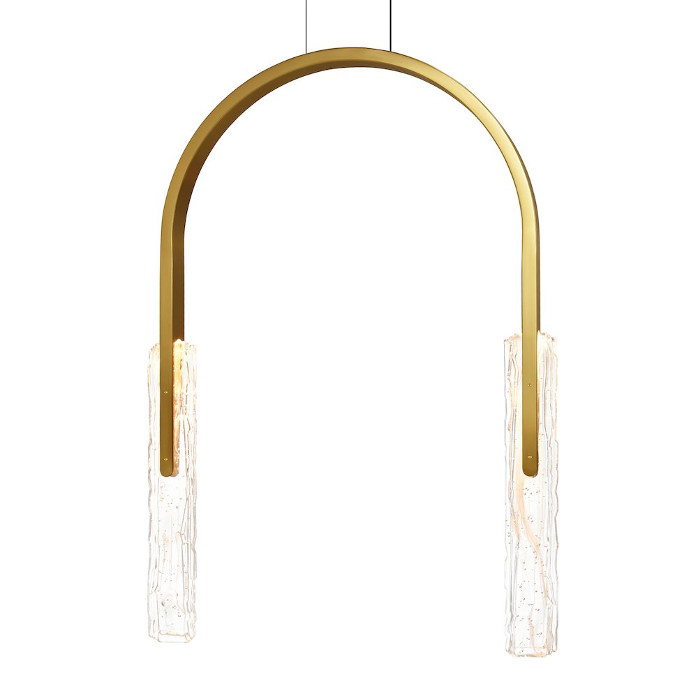 Curva Integrated LED 22in Brass Chandelier with Handcrafted Glass. Picture 4