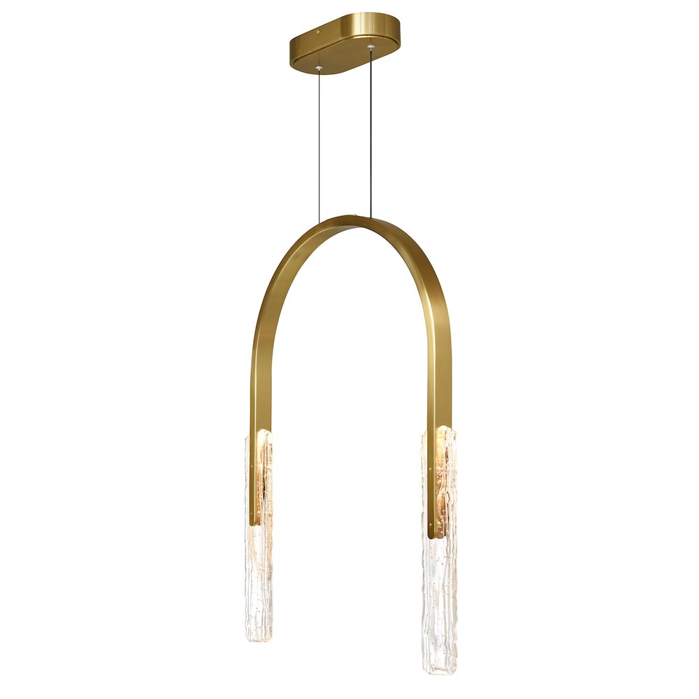 Curva Integrated LED 22in Brass Chandelier with Handcrafted Glass. Picture 2