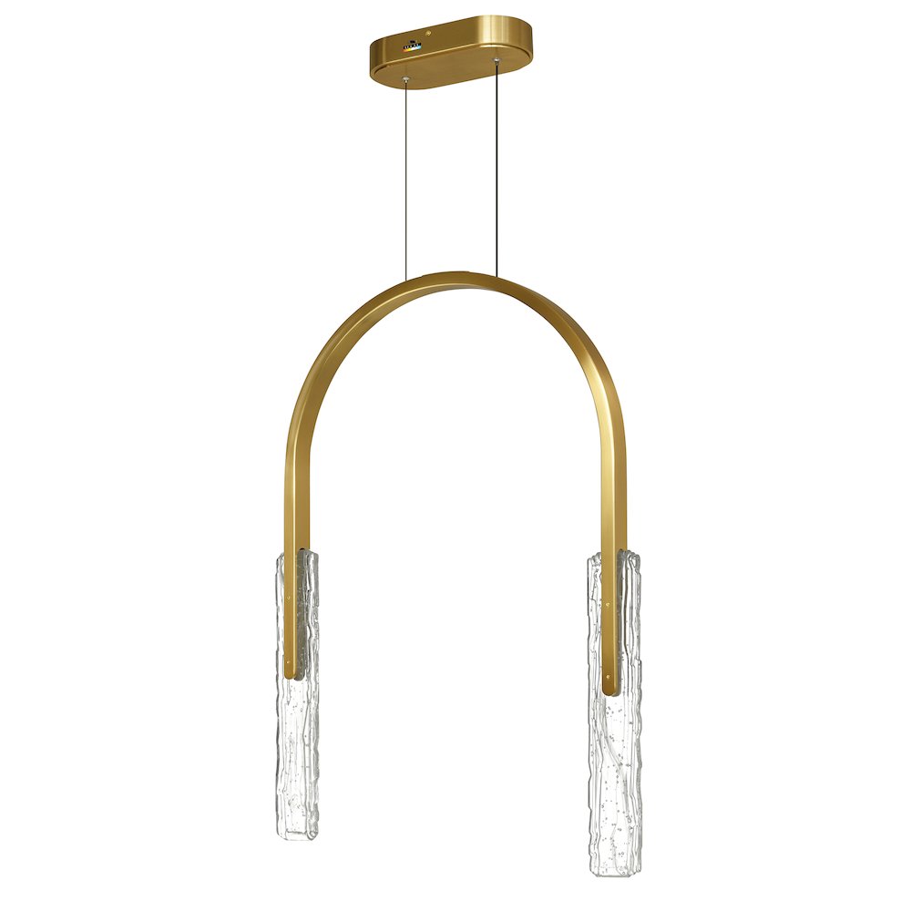 Curva Integrated LED 22in Brass Chandelier with Handcrafted Glass. Picture 5