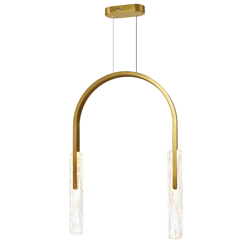 Curva Integrated LED 22in Brass Chandelier with Handcrafted Glass. Picture 1
