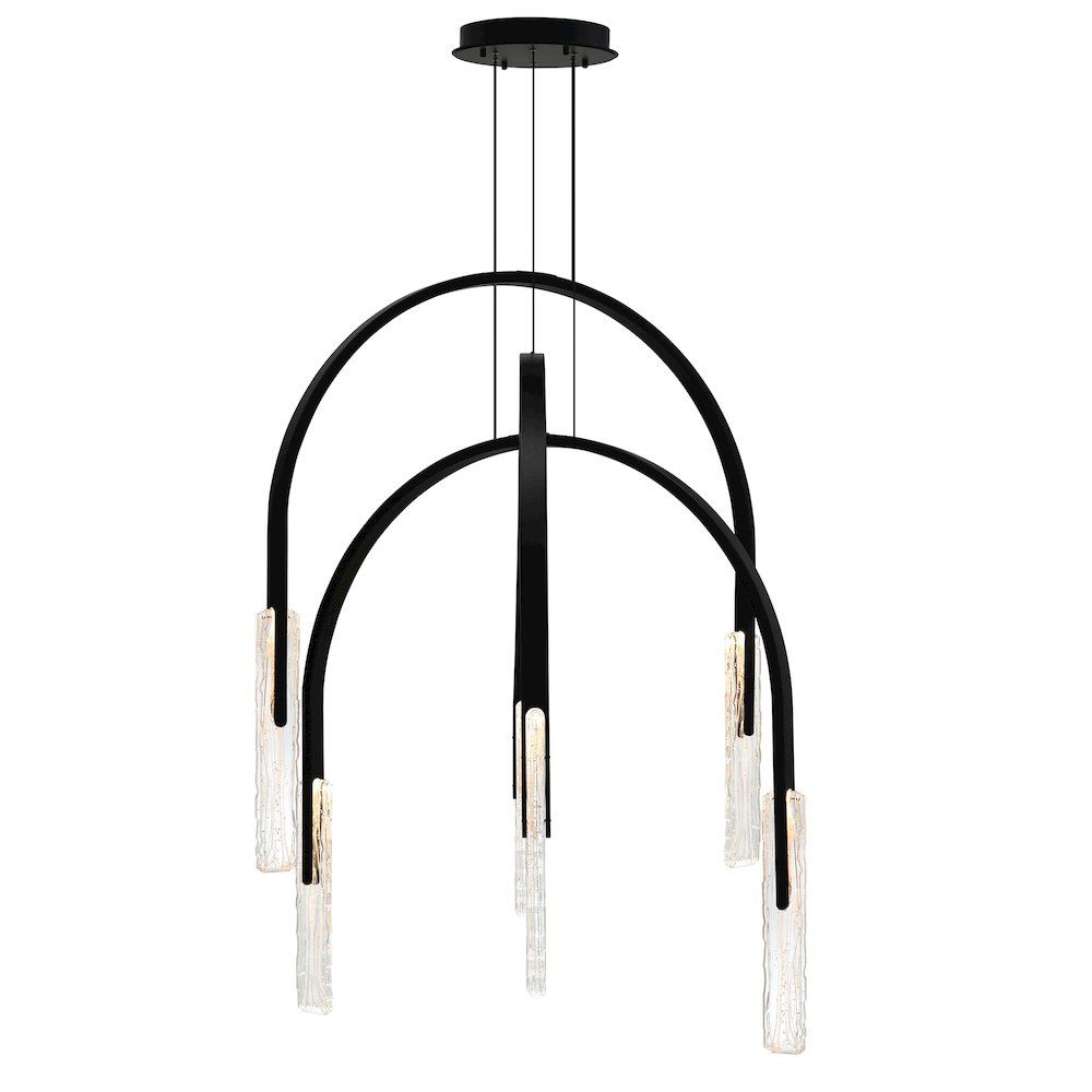 Curva Integrated LED 38in Black Chandelier with Handcrafted Glass. Picture 3