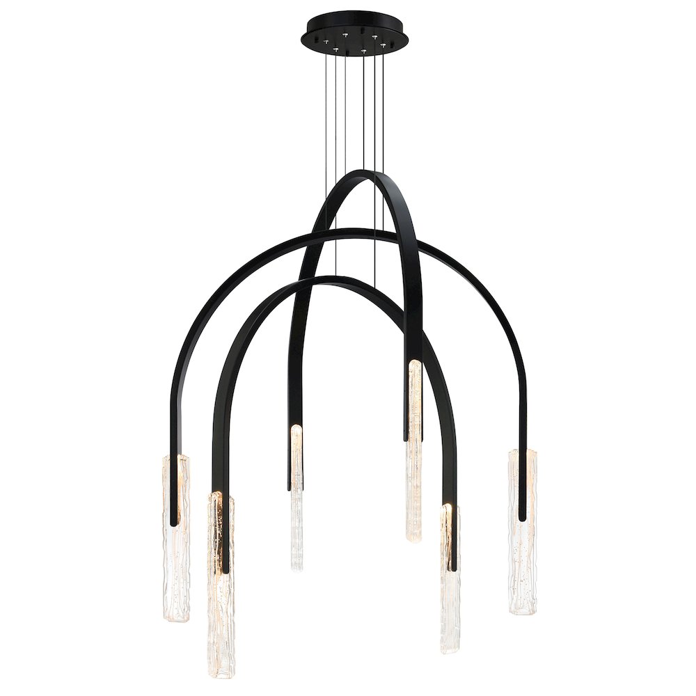 Curva Integrated LED 38in Black Chandelier with Handcrafted Glass. Picture 1
