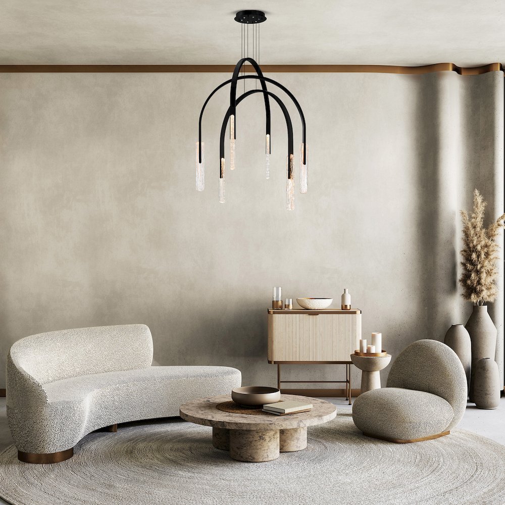 Curva Integrated LED 38in Black Chandelier with Handcrafted Glass. Picture 2