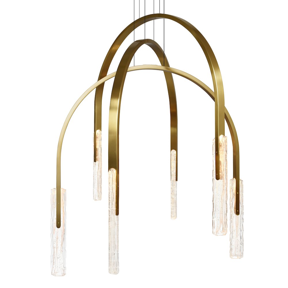 Curva Integrated LED 38in Brass Chandelier with Handcrafted Glass. Picture 4