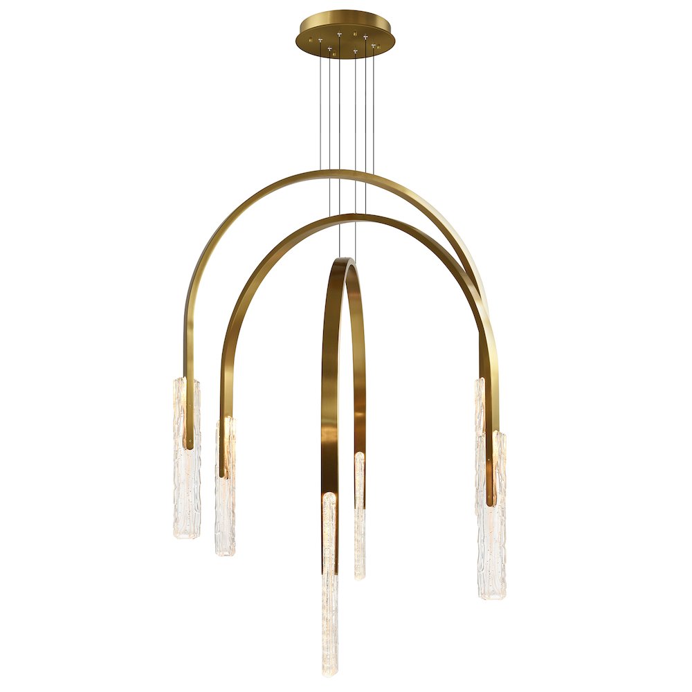 Curva Integrated LED 38in Brass Chandelier with Handcrafted Glass. Picture 2