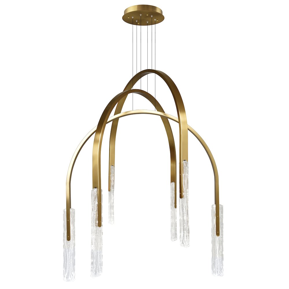 Curva Integrated LED 38in Brass Chandelier with Handcrafted Glass. Picture 3