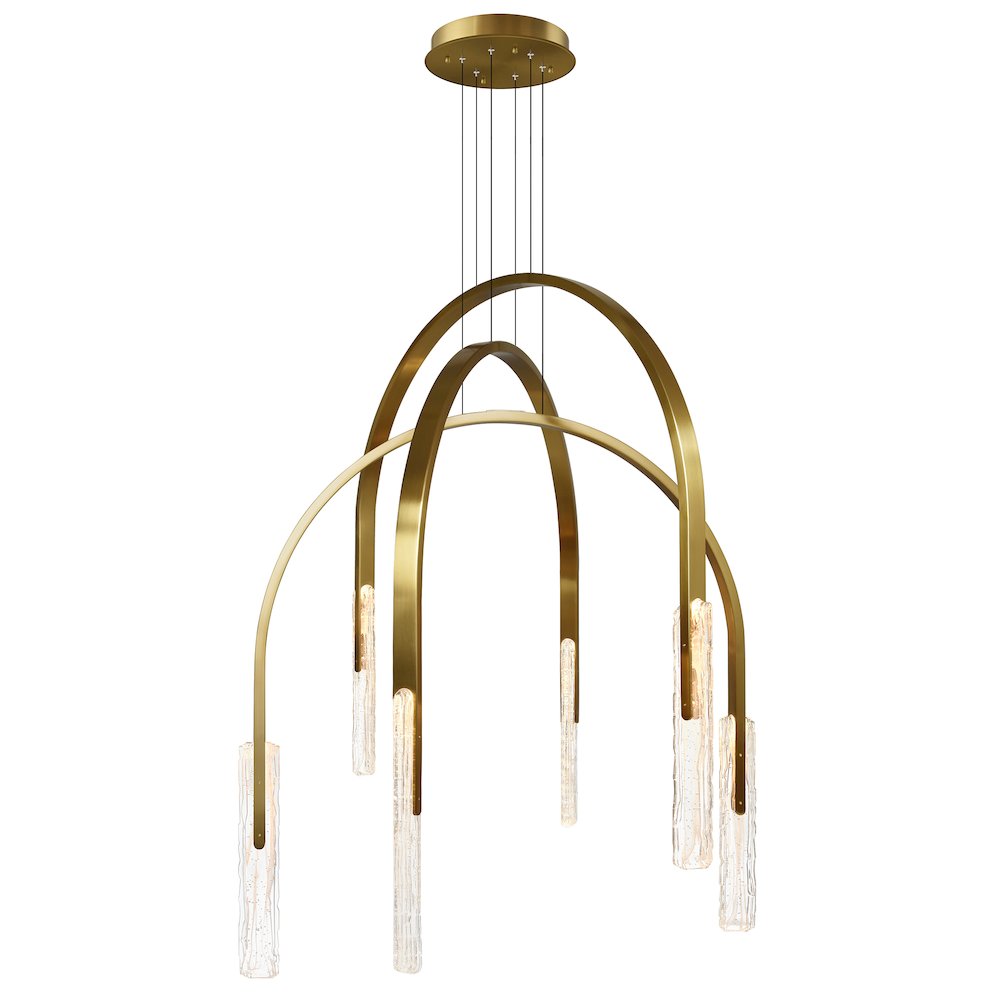 Curva Integrated LED 38in Brass Chandelier with Handcrafted Glass. Picture 1
