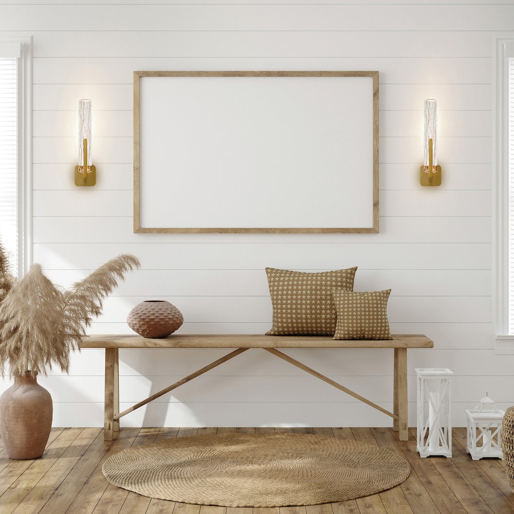 Curva Integrated LED 19in Brass Wall Light with Handcrafted Glass. Picture 2