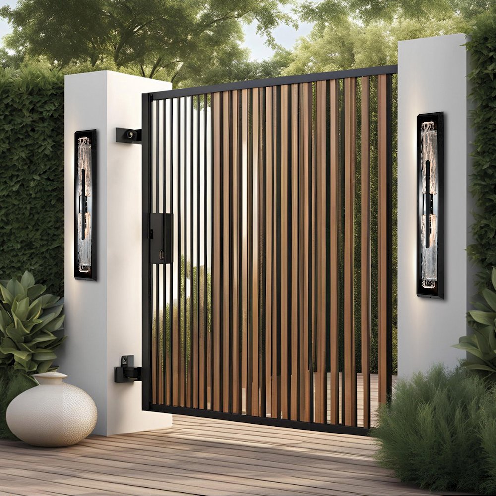 Curva Integrated LED 44in Sand Black Outdoor Wall Light with Handcrafted Glass. Picture 2