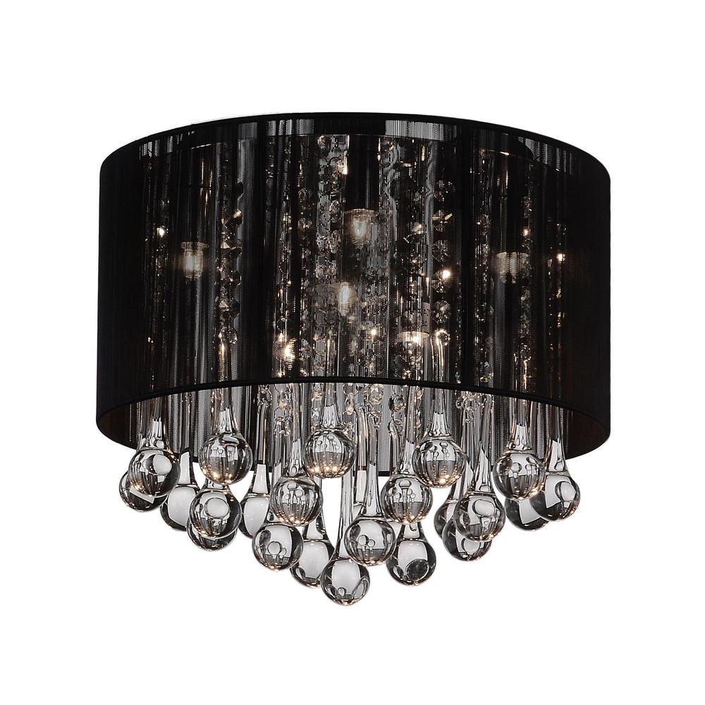 Water Drop 6 Light Drum Shade Flush Mount With Chrome Finish. Picture 1