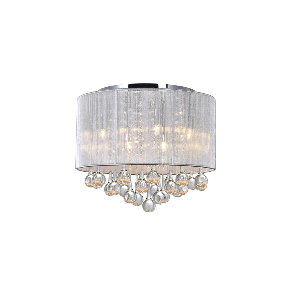 Water Drop 6 Light Drum Shade Flush Mount With Chrome Finish. Picture 1