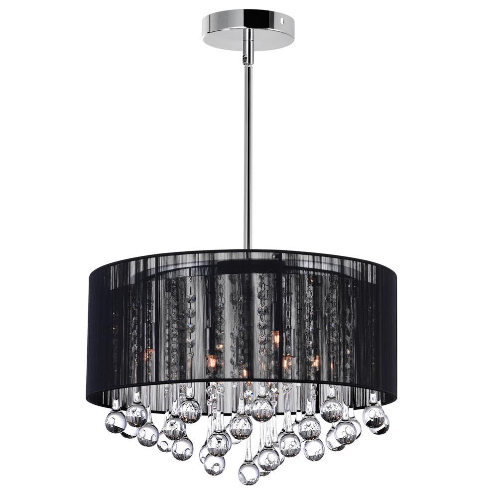 Water Drop 6 Light Drum Shade Chandelier With Chrome Finish. Picture 1