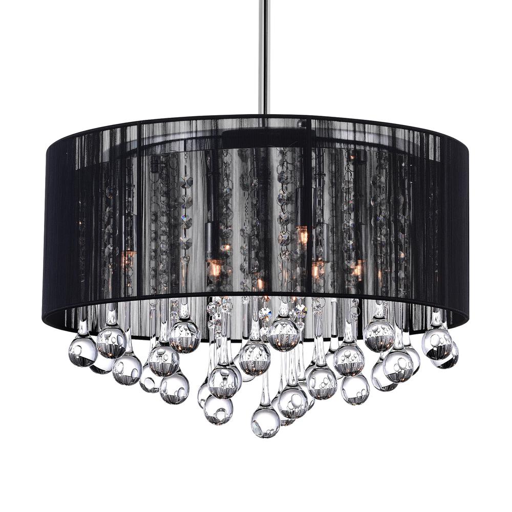 Water Drop 6 Light Drum Shade Chandelier With Chrome Finish. Picture 2