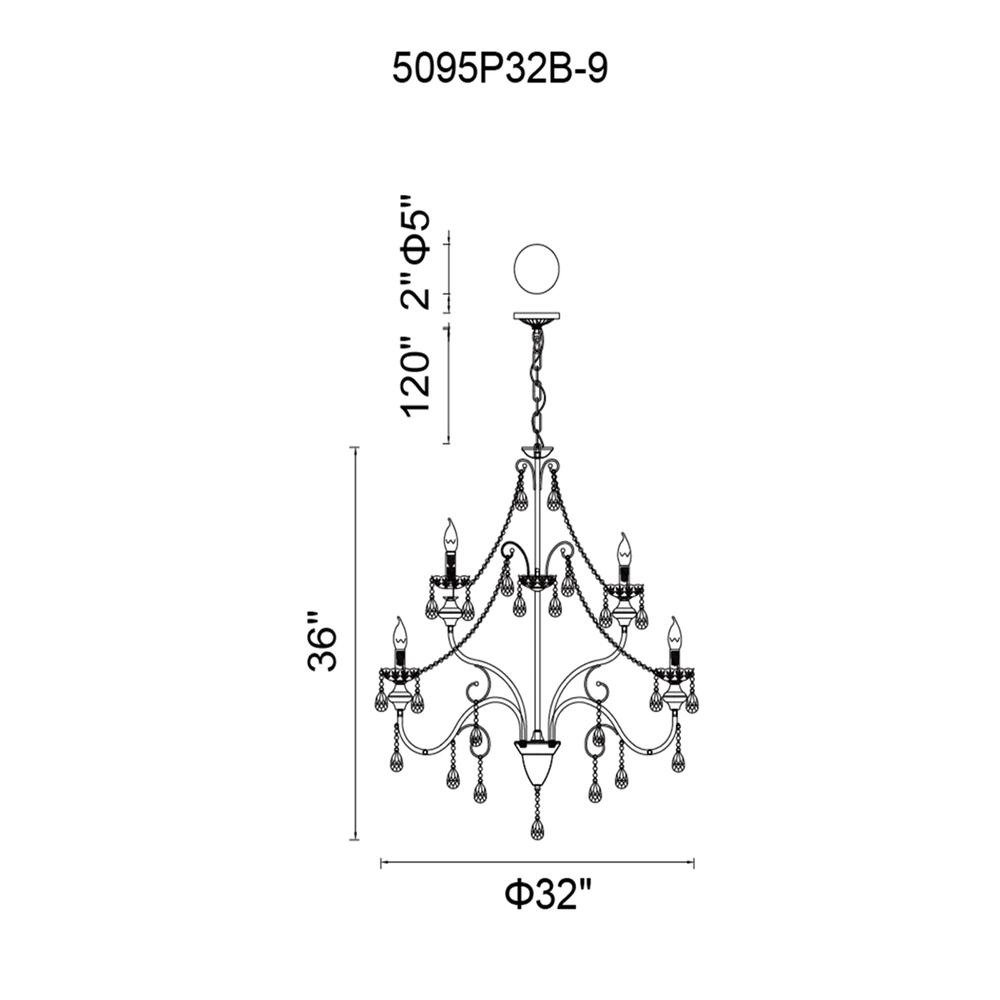 Keen 9 Light Up Chandelier With Black Finish. Picture 6