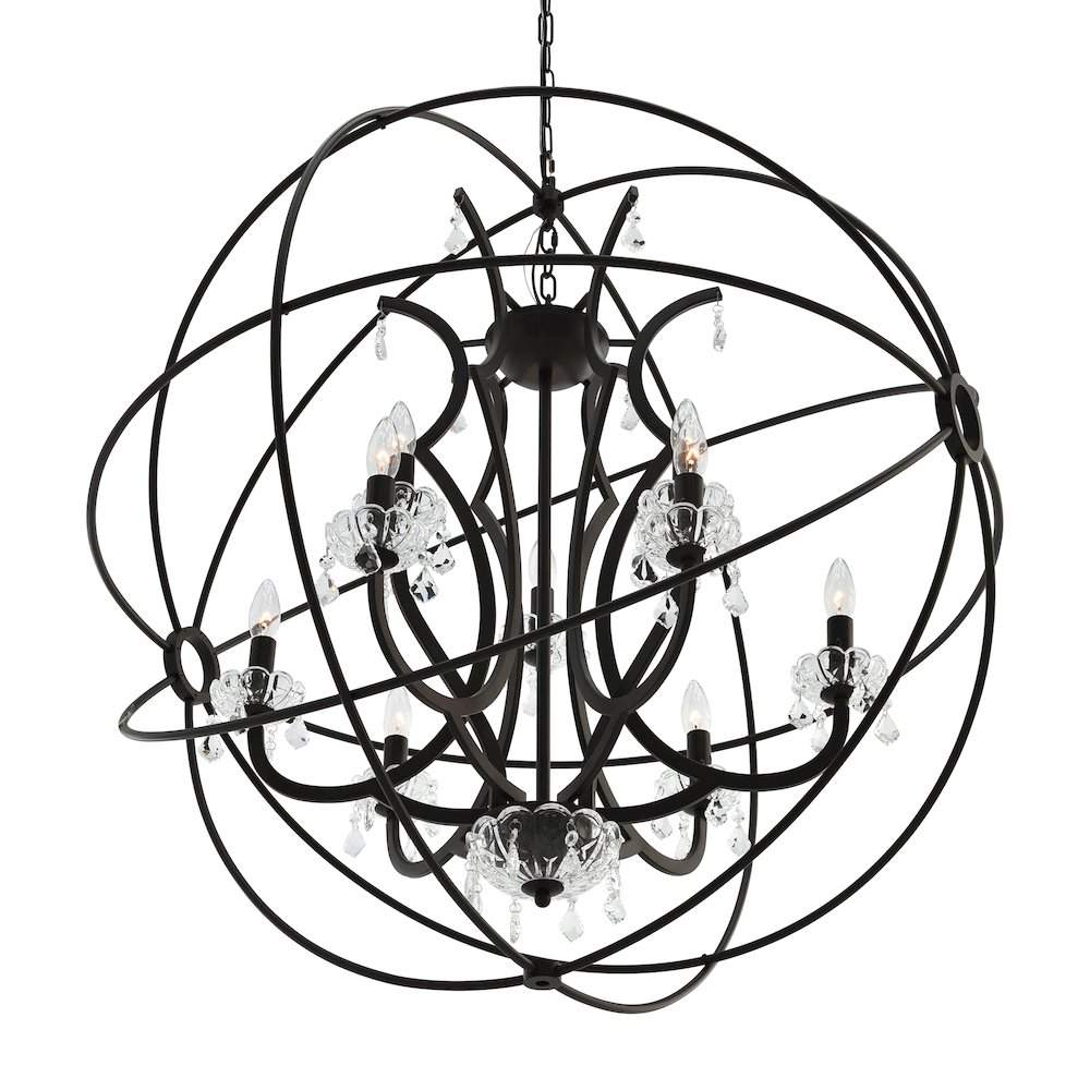 Campechia 9 Light Up Chandelier With Brown Finish. Picture 4