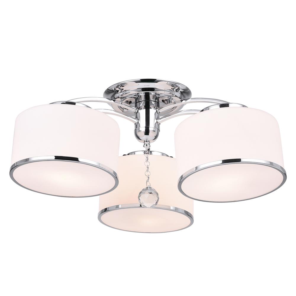 Frosted 3 Light Drum Shade Flush Mount With Chrome Finish. Picture 1