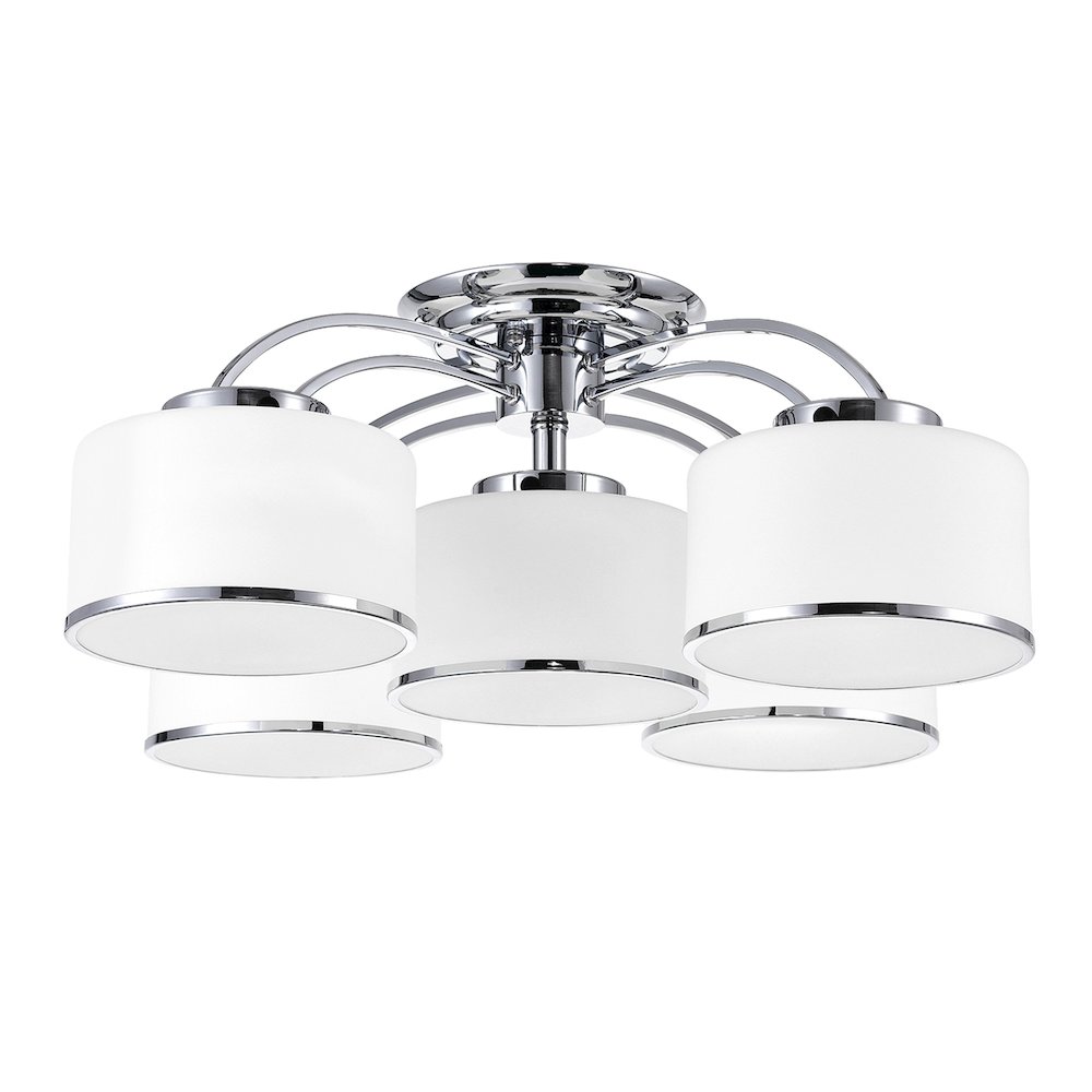 Frosted 5 Light Drum Shade Flush Mount With Chrome Finish. Picture 5