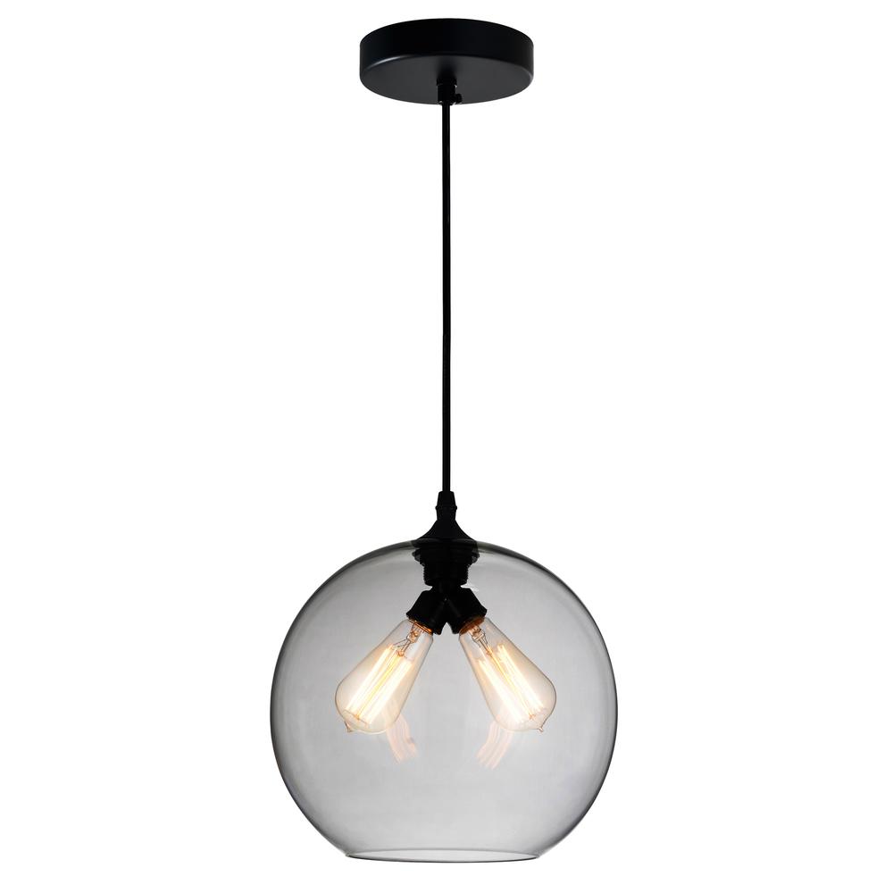 Glass 2 Light Down Mini Pendant With Smoke Finish. Picture 1