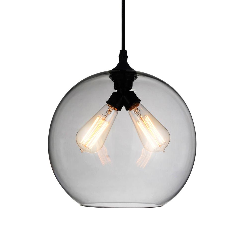 Glass 2 Light Down Mini Pendant With Smoke Finish. Picture 2