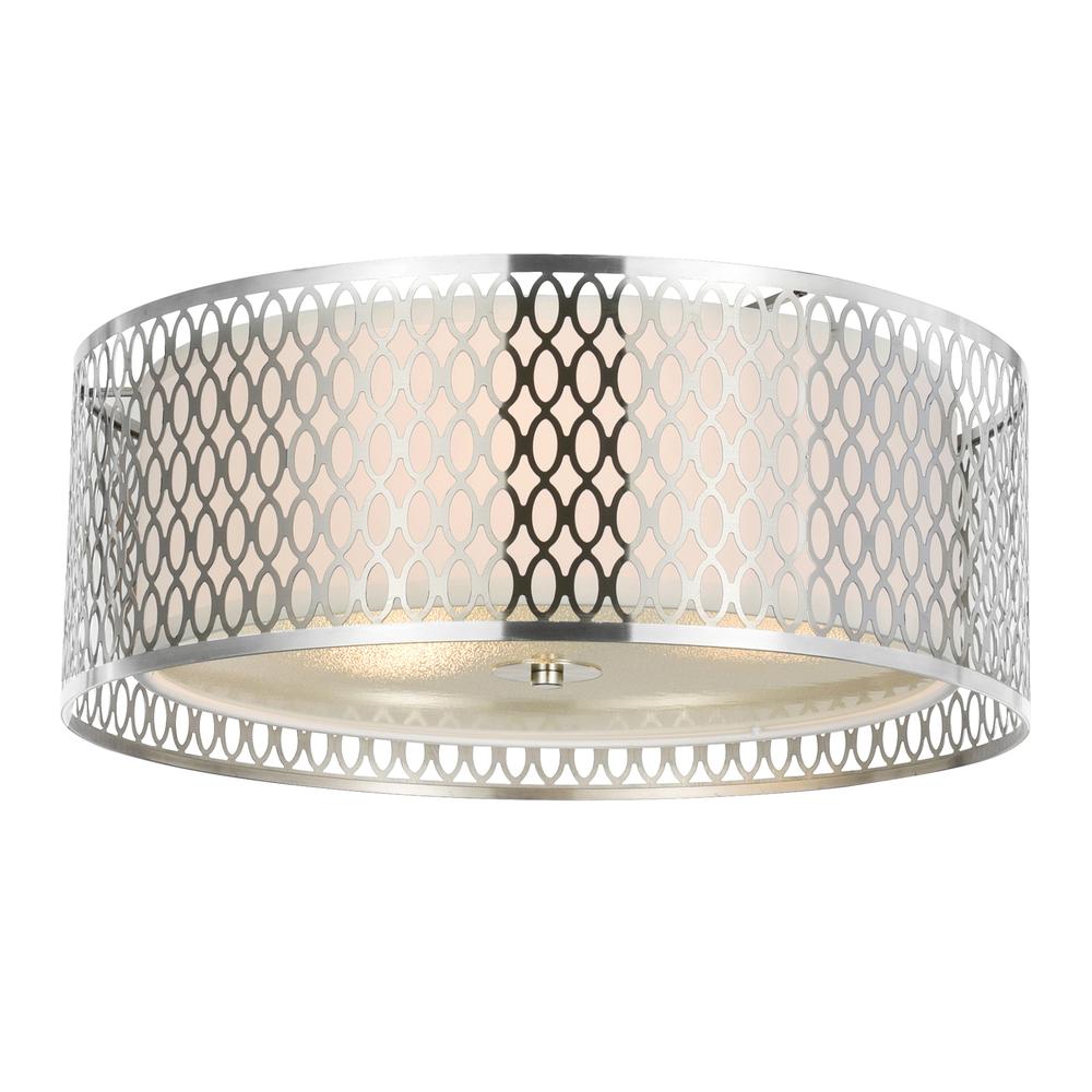 Mikayla 3 Light Drum Shade Flush Mount With Satin Nickel Finish. Picture 2