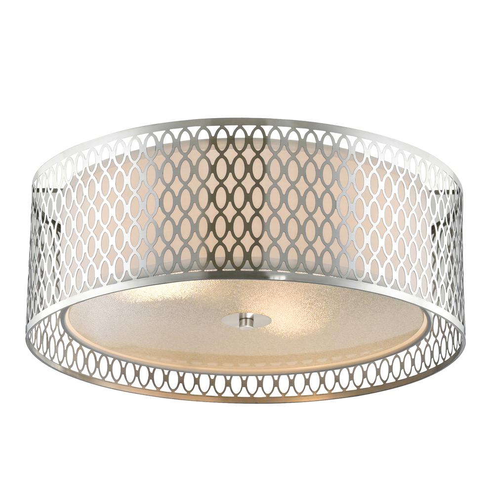 Mikayla 3 Light Drum Shade Flush Mount With Satin Nickel Finish. Picture 1