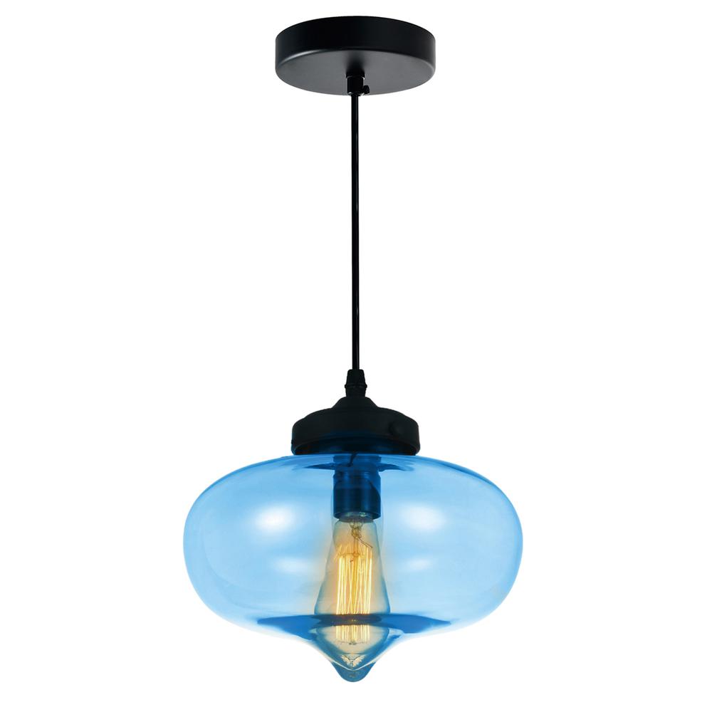 Glass 1 Light Down Mini Pendant With Blue Finish. Picture 5
