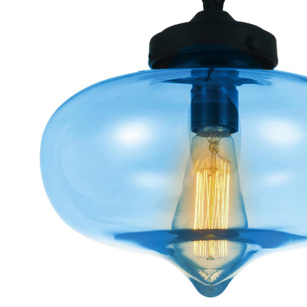 Glass 1 Light Down Mini Pendant With Blue Finish. Picture 3