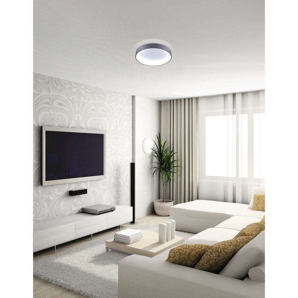 Arenal LED Drum Shade Flush Mount With Gray & White Finish. Picture 6