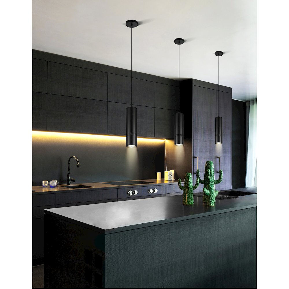 Stowe LED Down Mini Pendant With Black & Wood Finish. Picture 8