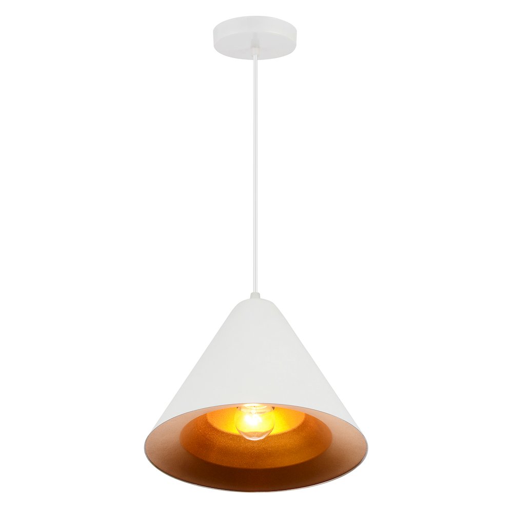 Keila 1 Light Down Pendant With Matte White & Gold Finish. Picture 1