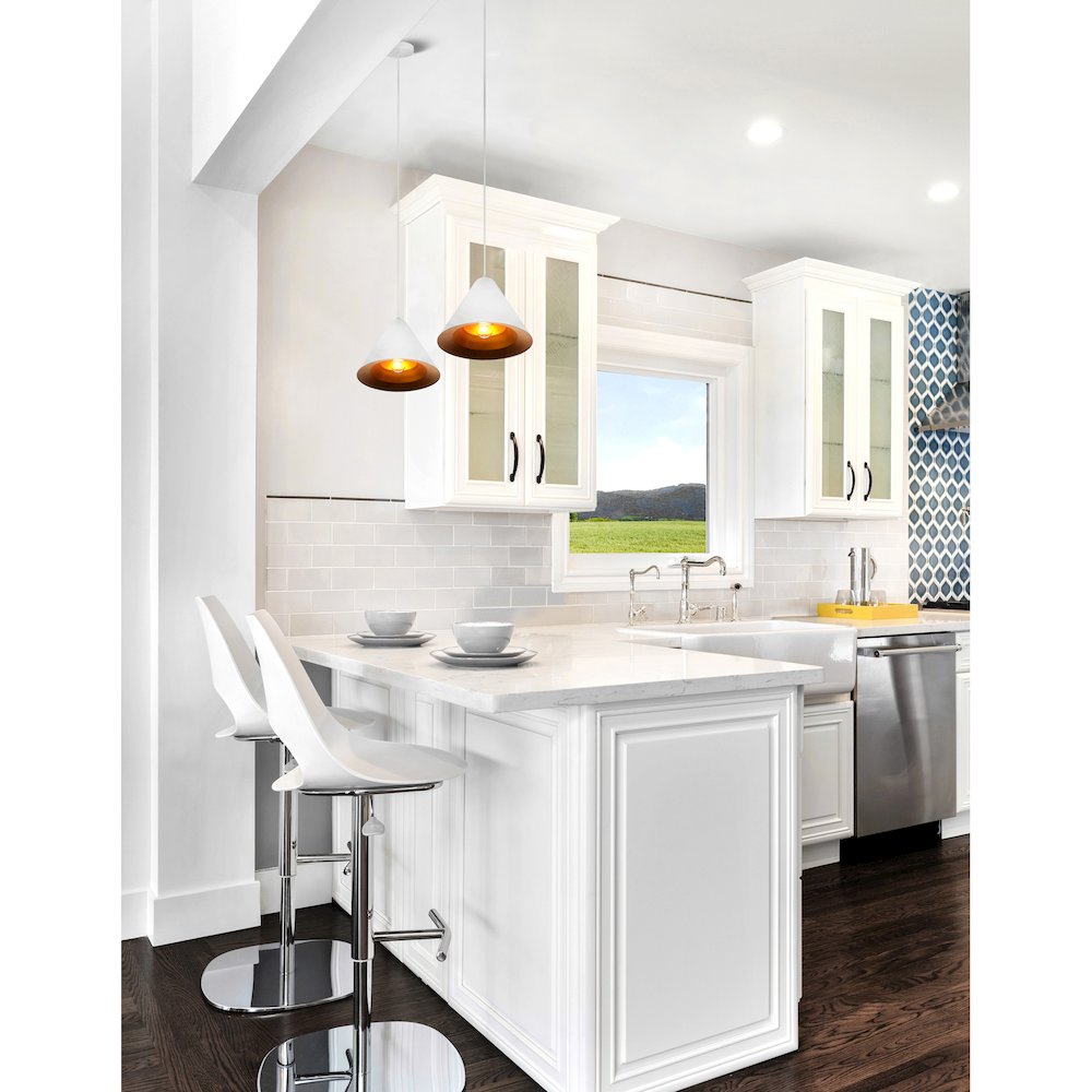 Keila 1 Light Down Pendant With Matte White & Gold Finish. Picture 6