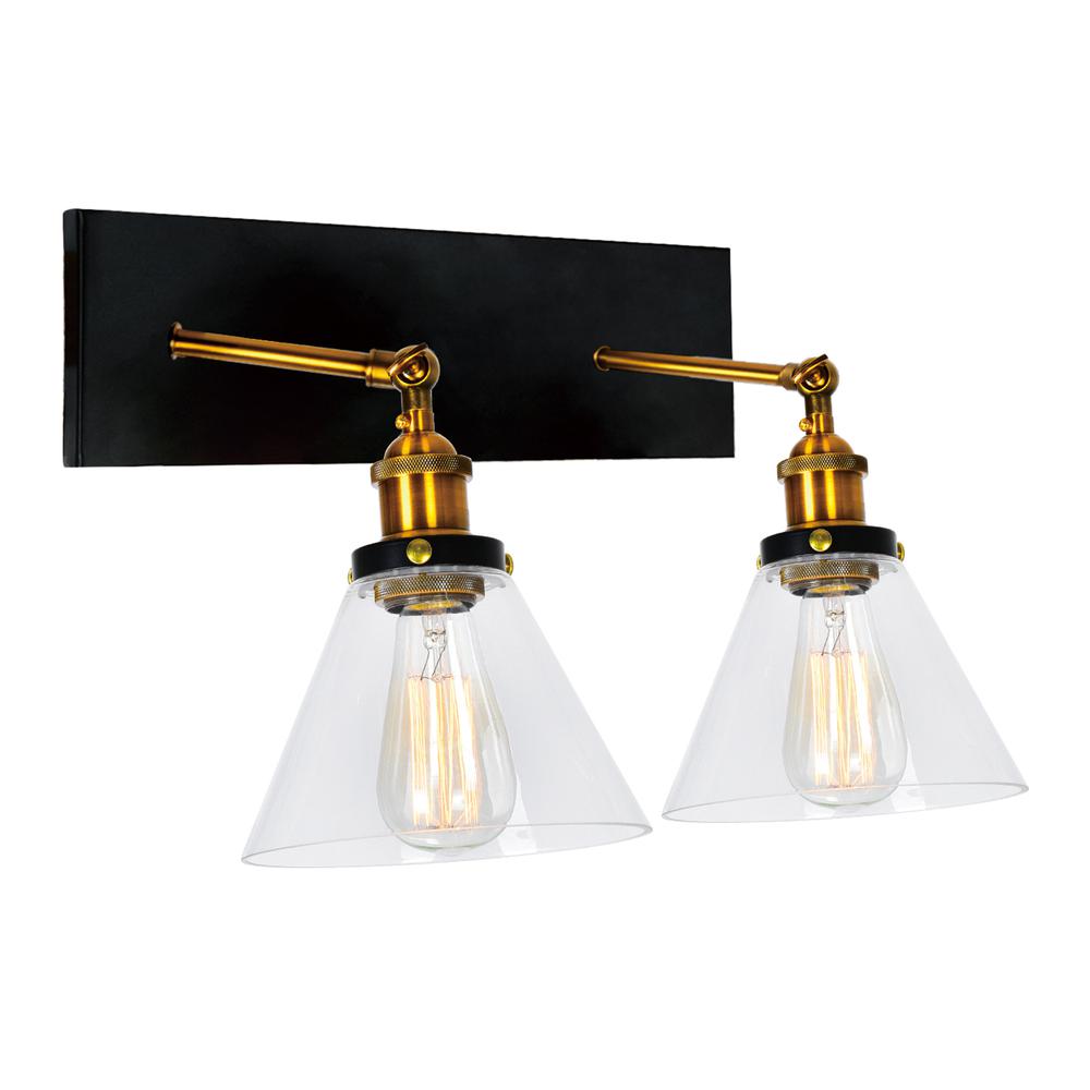 Eustis 2 Light Wall Sconce With Black & Gold Brass Finish. Picture 1