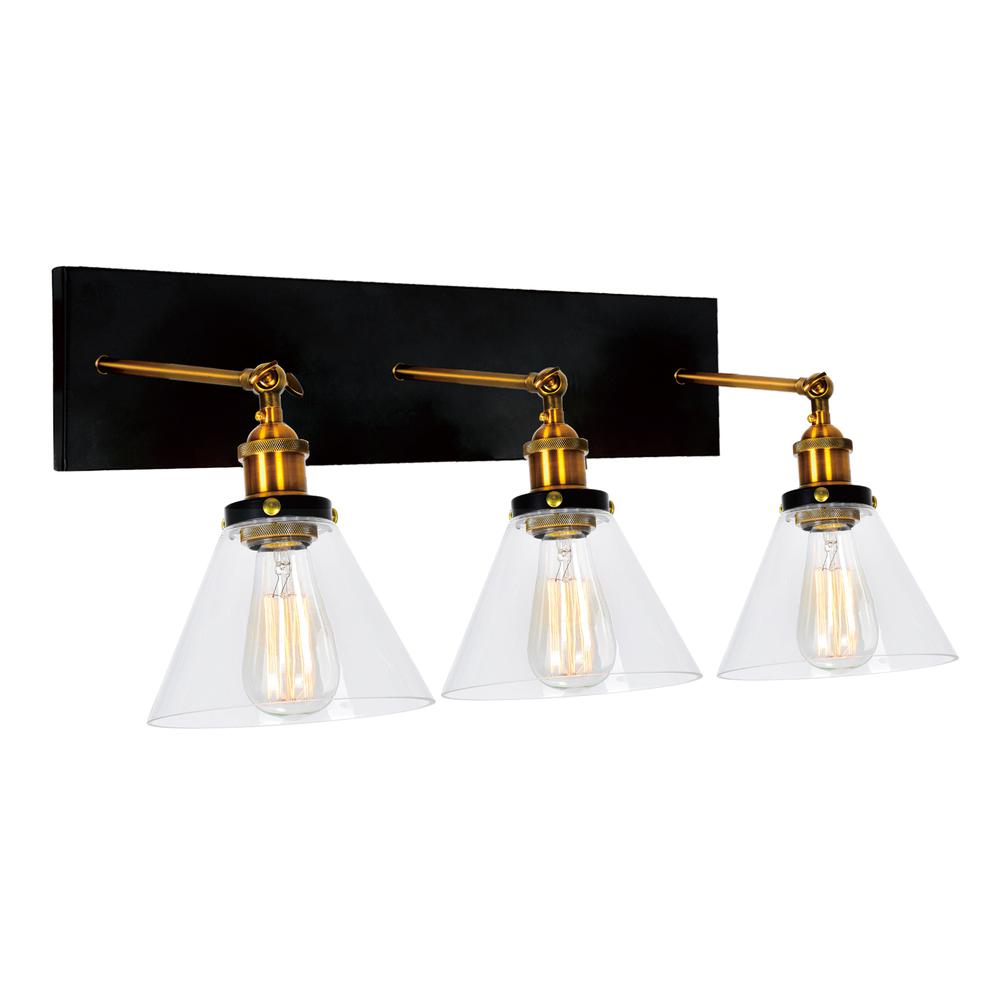 Eustis 3 Light Wall Sconce With Black & Gold Brass Finish. Picture 1