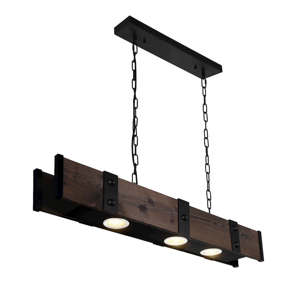 Pago Drum Shade Island Light With Black & Wood Finish. Picture 1
