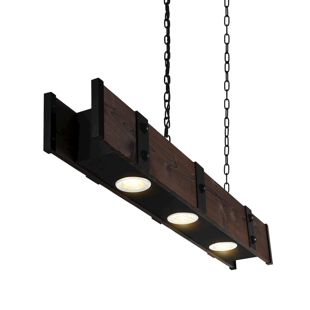 Pago Drum Shade Island Light With Black & Wood Finish. Picture 2