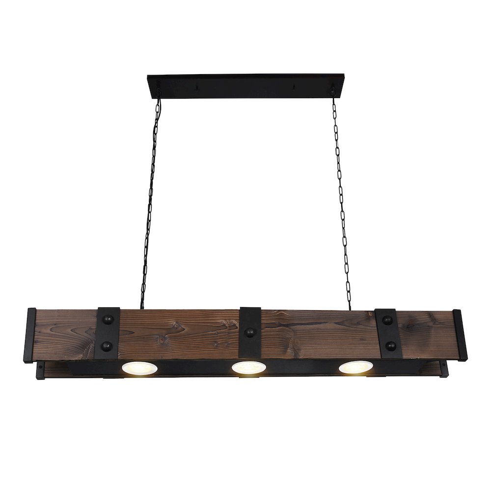 Pago Drum Shade Island Light With Black & Wood Finish. Picture 3