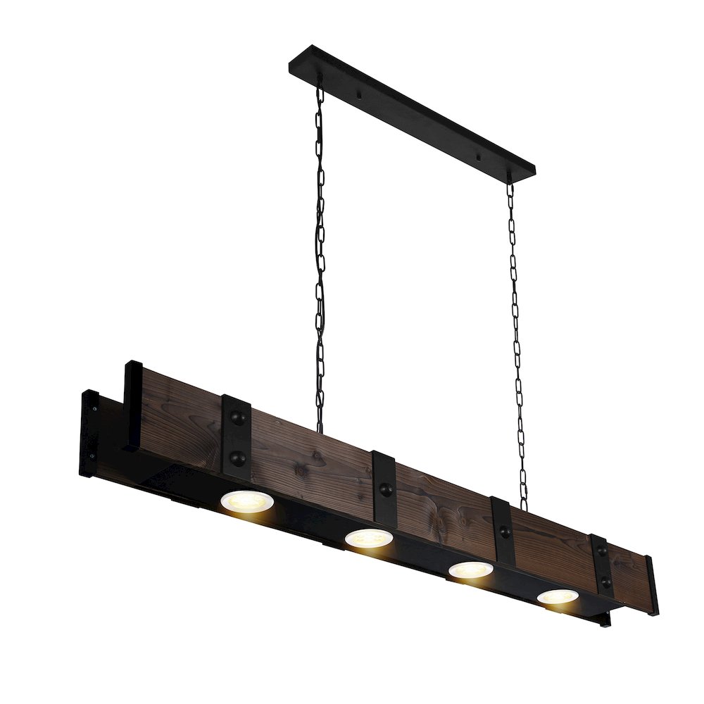Pago Drum Shade Island Light With Black & Wood Finish. Picture 1