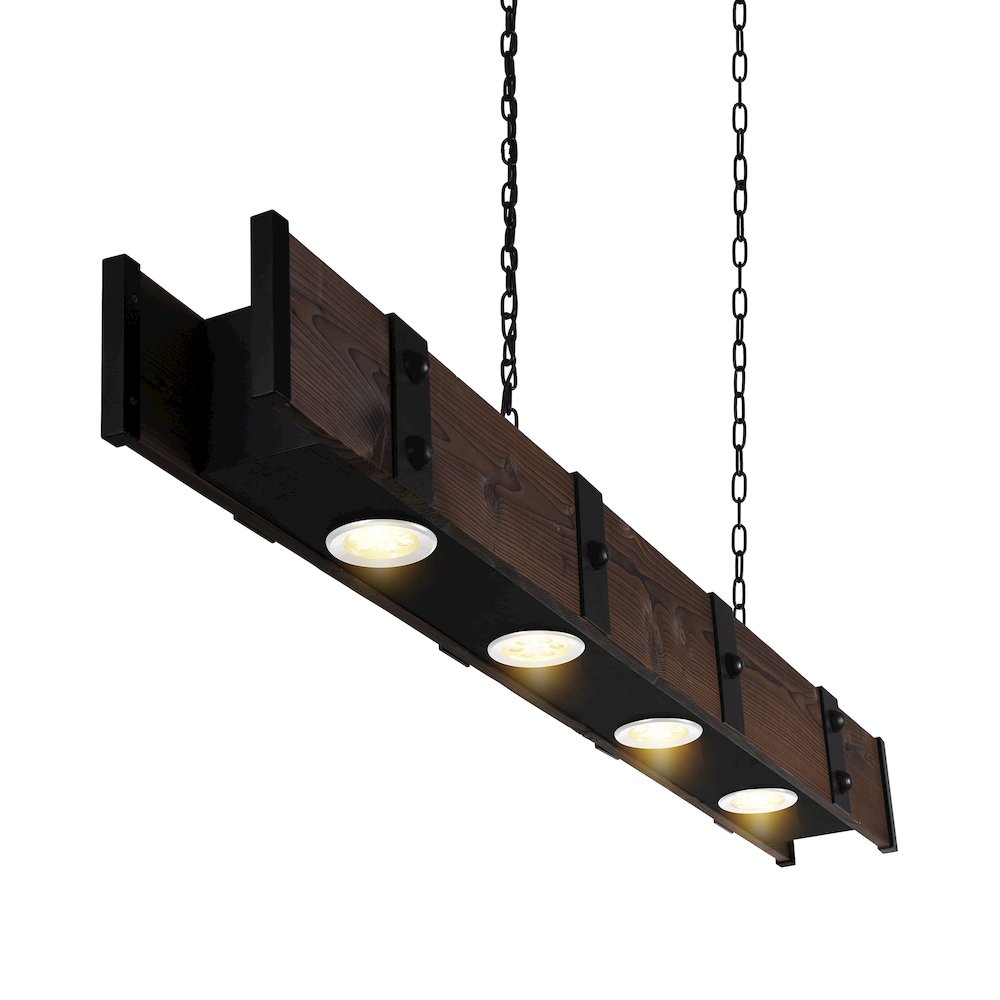 Pago Drum Shade Island Light With Black & Wood Finish. Picture 2