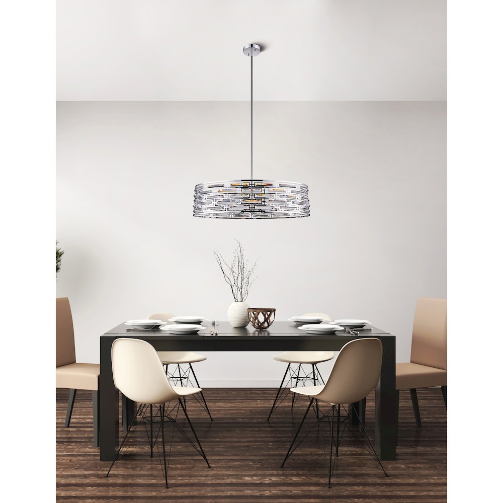 Petia 8 Light Drum Shade Island Light With Chrome Finish. Picture 5