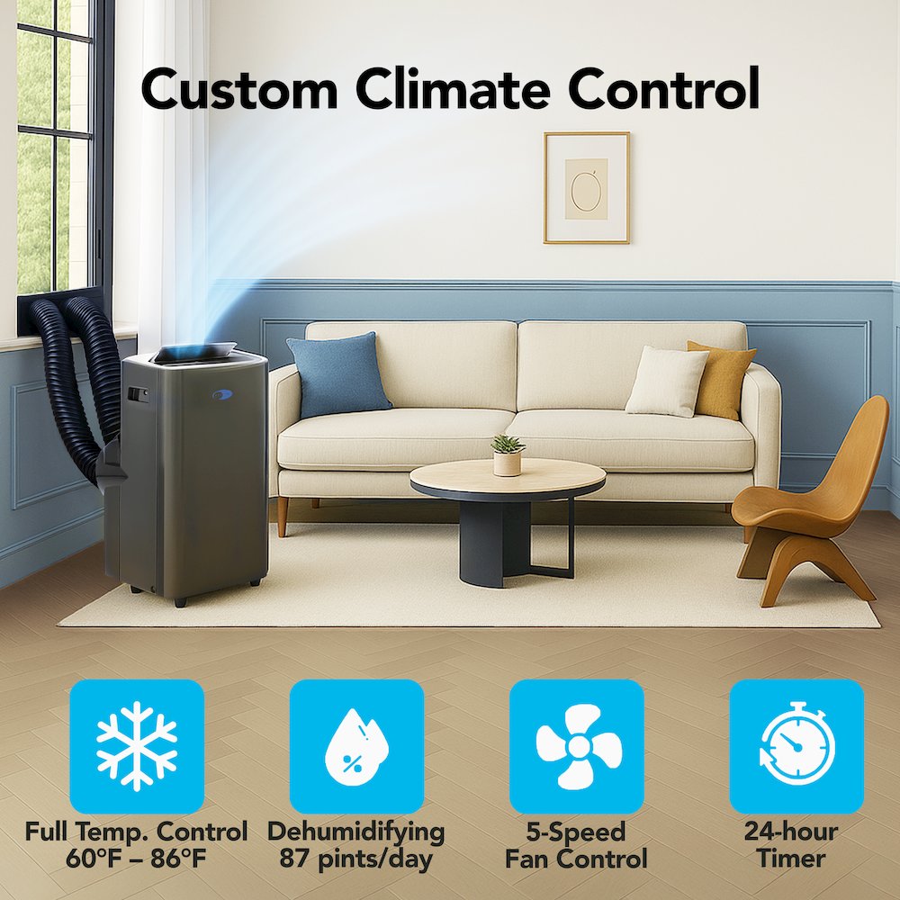 Portable Air Conditioner Dual Hose Cooling – Black. Picture 2