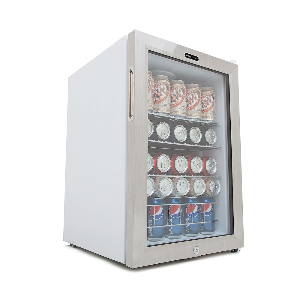 Can Freestanding Beverage Refrigerator cooler With Lock Stainless Steel. Picture 1