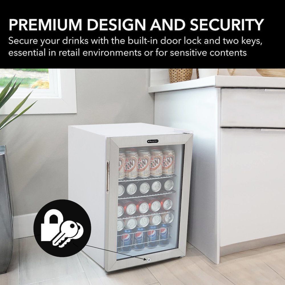 Can Freestanding Beverage Refrigerator cooler With Lock Stainless Steel. Picture 14