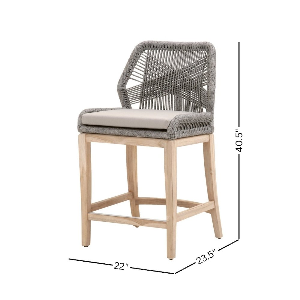 Gray Outdoor Counter Stool, Teak Legs, Aluminum Frame, Rope Weave. Picture 10