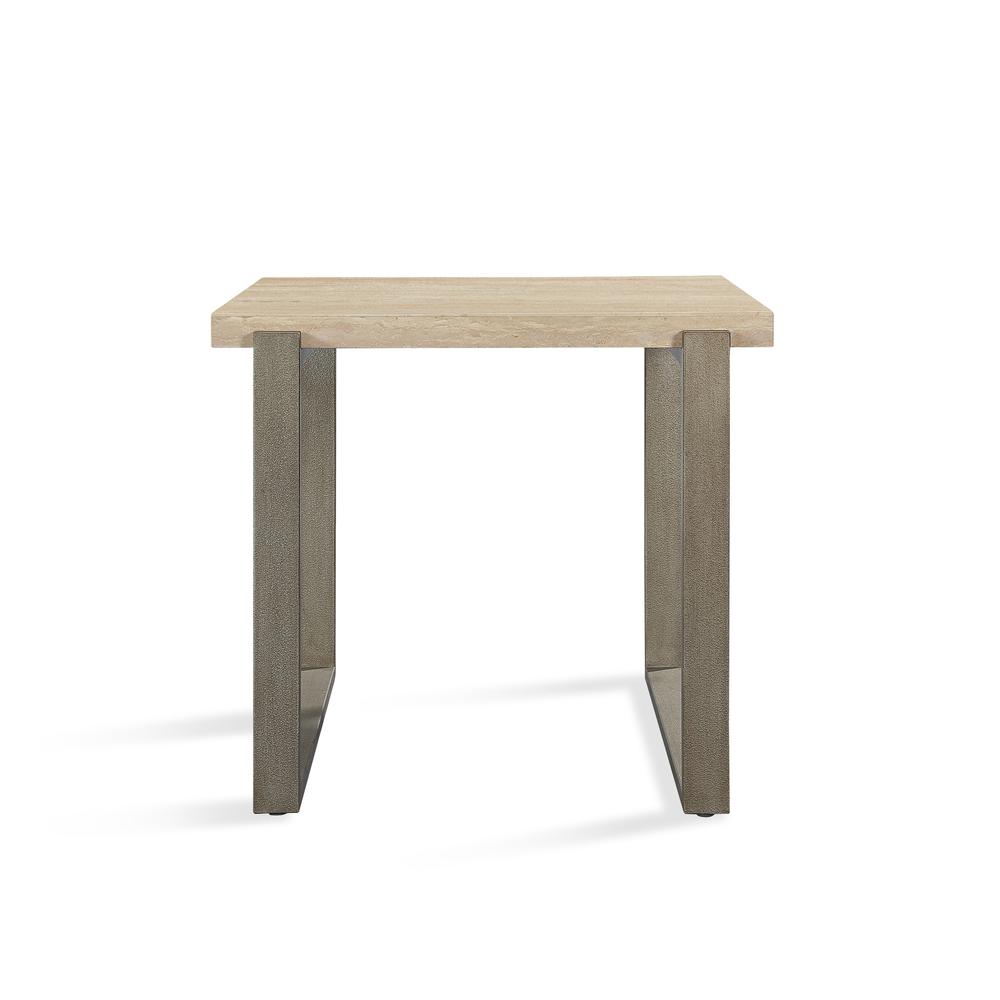 Ariela Natural Travertine End Table with Bronze Metal Base. Picture 5