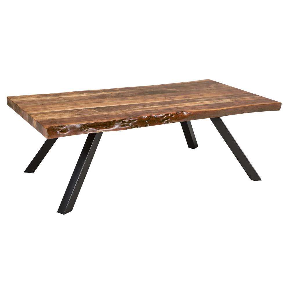 Reese Live Edge Solid Wood Metal Leg Coffee Table in Natural Acacia. Picture 3