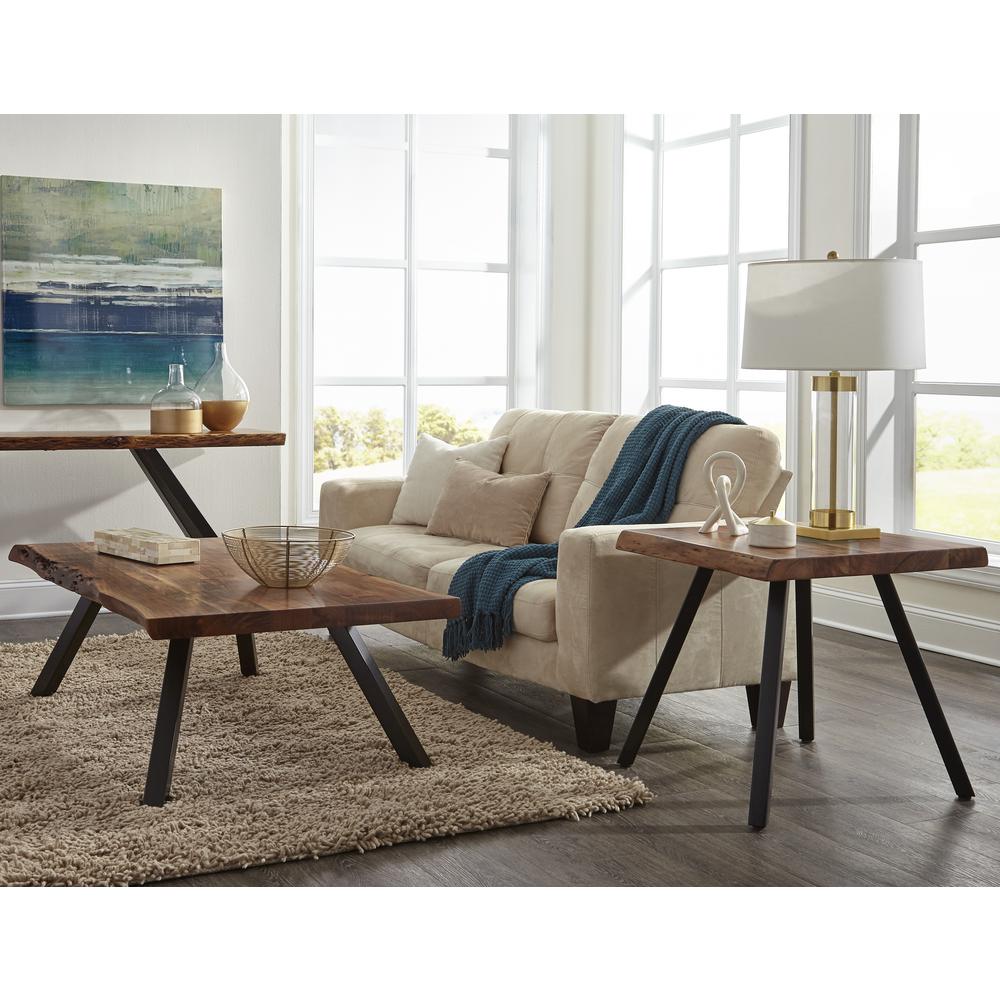 Reese Live Edge Solid Wood Metal Leg Coffee Table in Natural Acacia. Picture 2