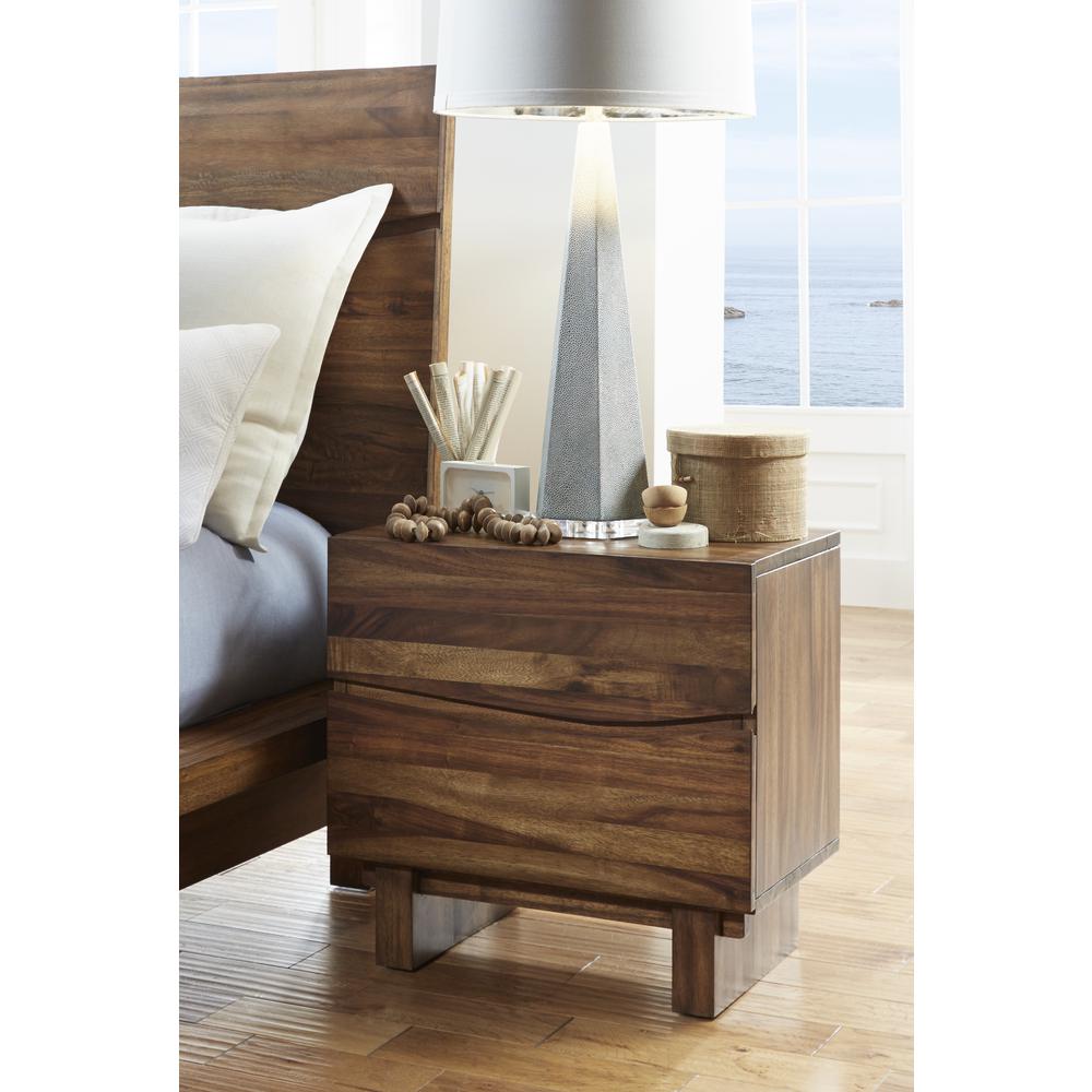 Ocean Two Drawer Solid Wood Nightstand in Natural Sengon. Picture 1