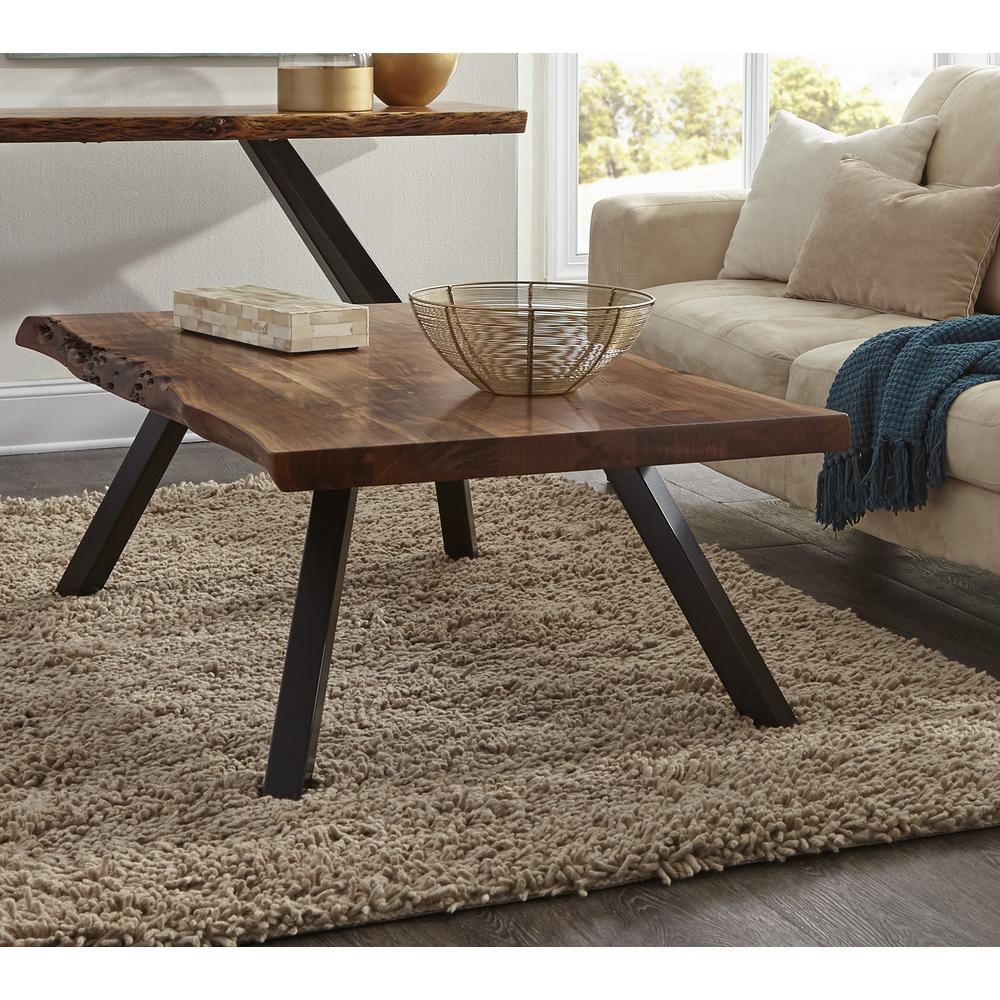 Reese Live Edge Solid Wood Metal Leg Coffee Table in Natural Acacia. Picture 1