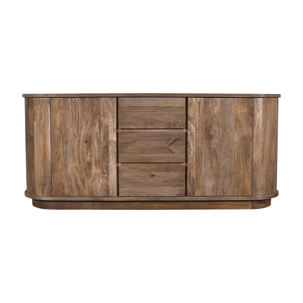 Liyana Solid Wood Three Drawer Two Door Sideboard in Natural Tan. Picture 4
