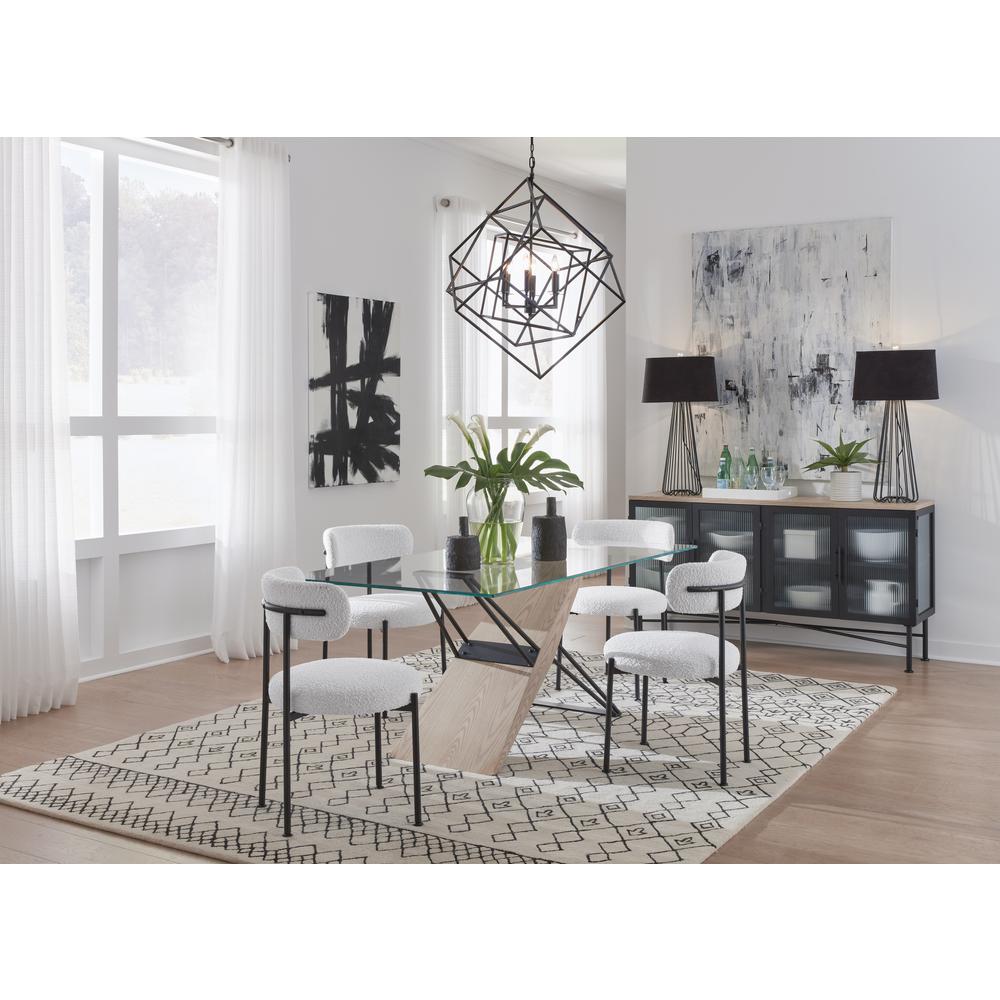 Aere Boucle Upholstered Metal Leg Dining Chair in Ivory and Black, set of 2. Picture 3